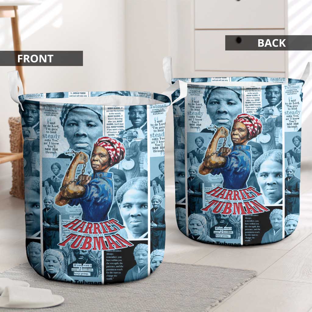 Harriet Tubman Laundry Basket Newspaper Collage Design We Out Quote Strong Woman Tribute Underground Railroad Legacy - African Pride
