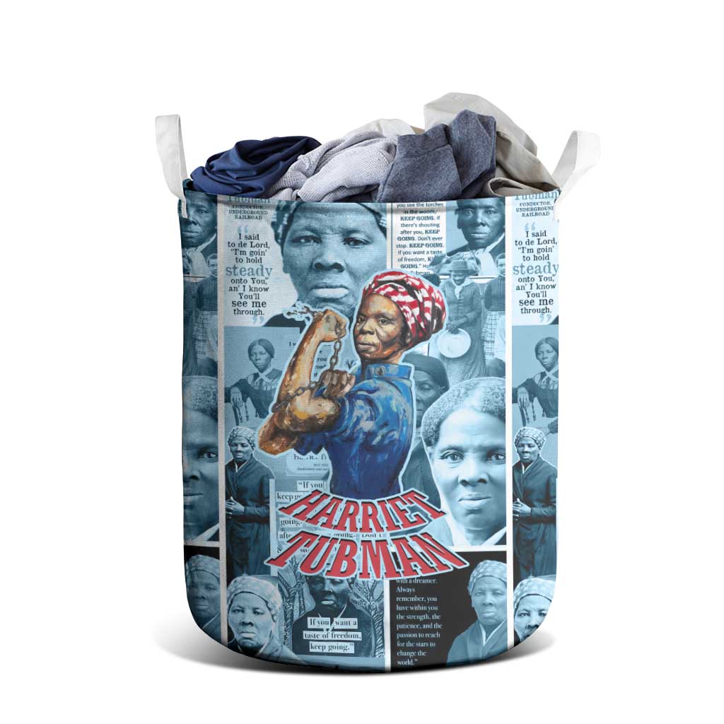 Harriet Tubman Laundry Basket Newspaper Collage Design We Out Quote Strong Woman Tribute Underground Railroad Legacy - African Pride