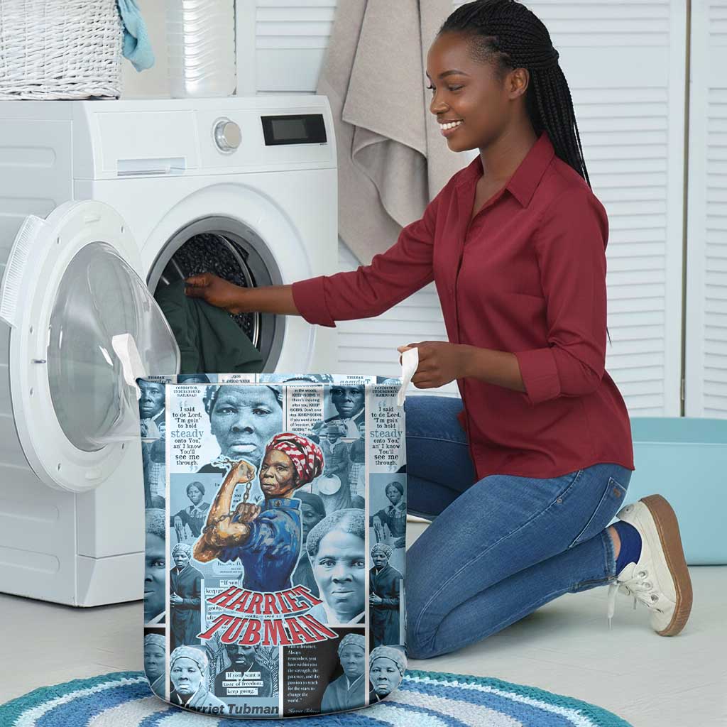 Harriet Tubman Laundry Basket Newspaper Collage Design We Out Quote Strong Woman Tribute Underground Railroad Legacy - African Pride