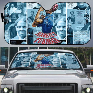 Harriet Tubman Auto Sun Shade Newspaper Collage Design We Out Quote Strong Woman Tribute Underground Railroad Legacy - African Pride