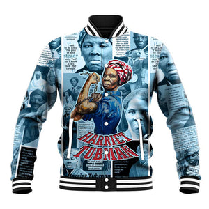 Harriet Tubman Baseball Jacket Newspaper Collage Design We Out Quote Strong Woman Tribute Underground Railroad Legacy - African Pride