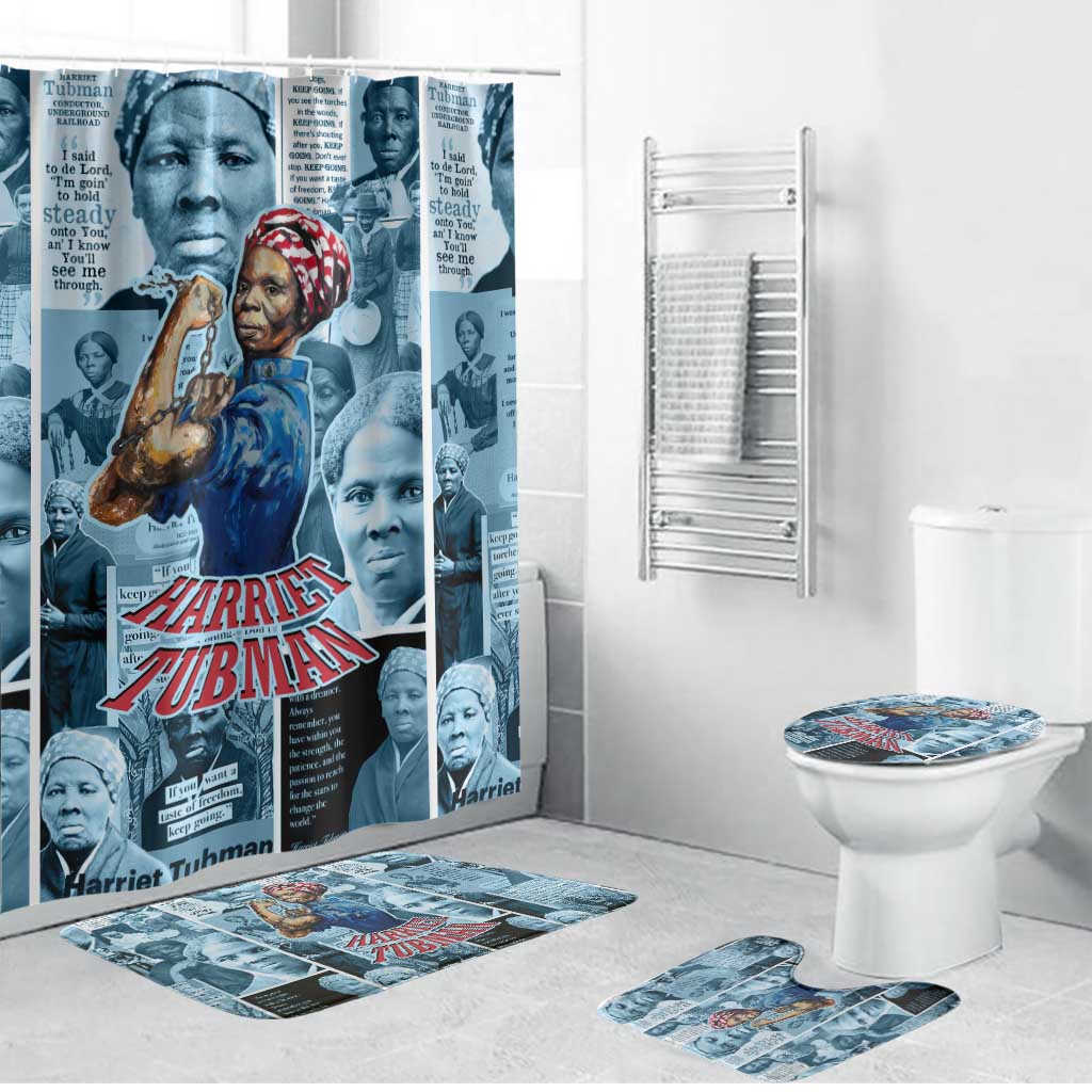 Harriet Tubman Bathroom Set Newspaper Collage Design We Out Quote Strong Woman Tribute Underground Railroad Legacy - African Pride