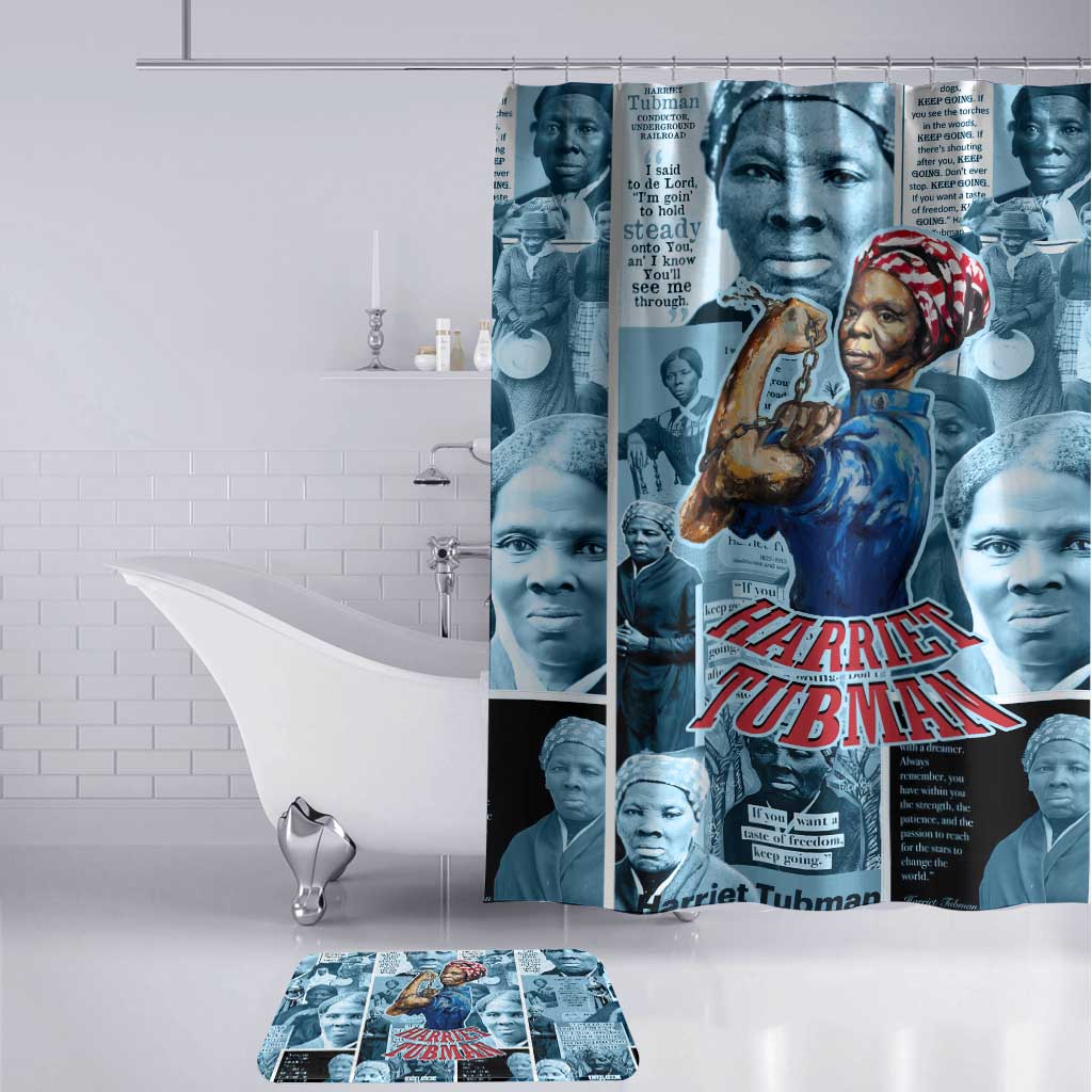 Harriet Tubman Bathroom Set Newspaper Collage Design We Out Quote Strong Woman Tribute Underground Railroad Legacy - African Pride
