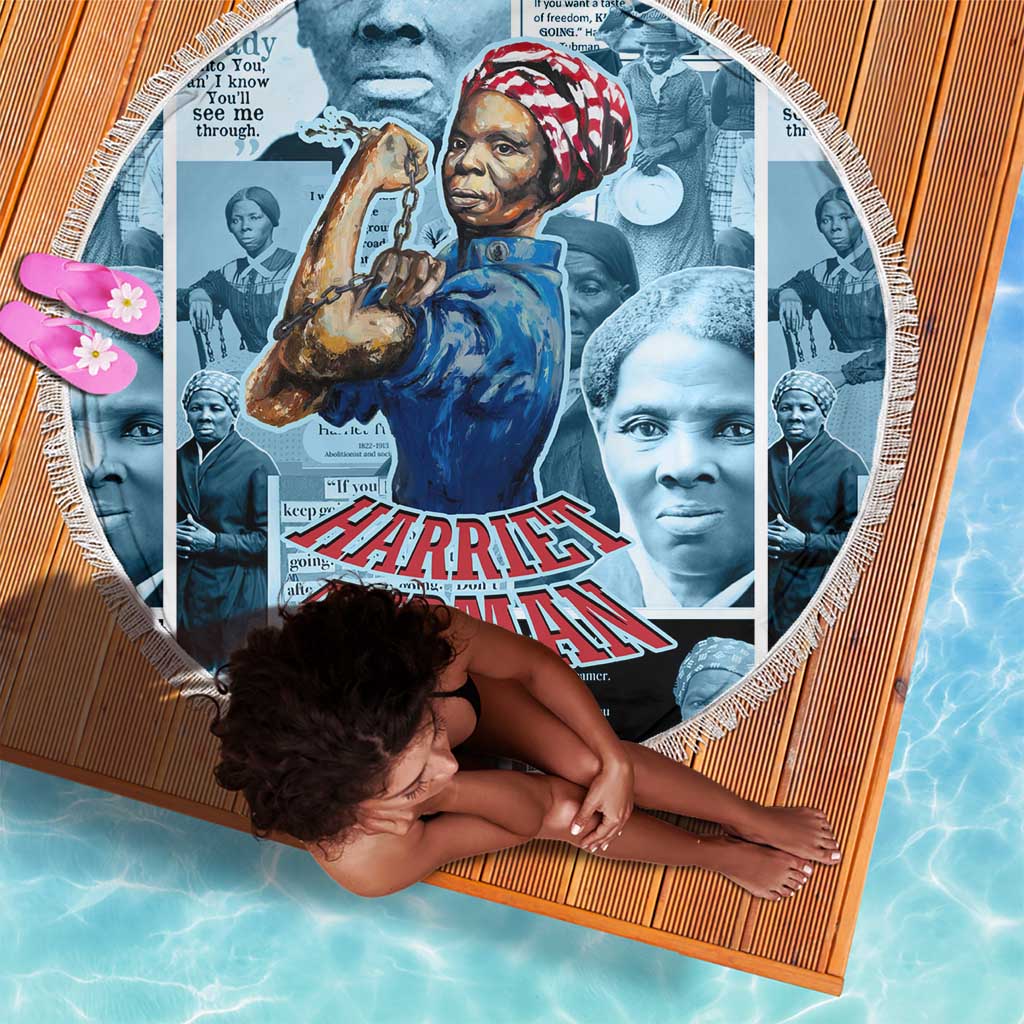 Harriet Tubman Beach Blanket Newspaper Collage Design We Out Quote Strong Woman Tribute Underground Railroad Legacy - African Pride