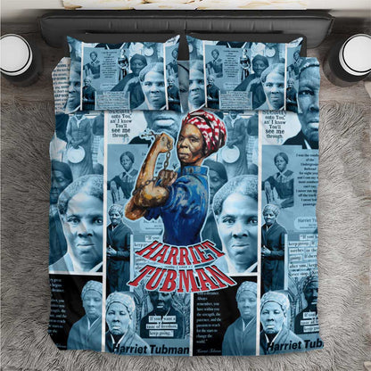 Harriet Tubman Bedding Set Newspaper Collage Design We Out Quote Strong Woman Tribute Underground Railroad Legacy - African Pride