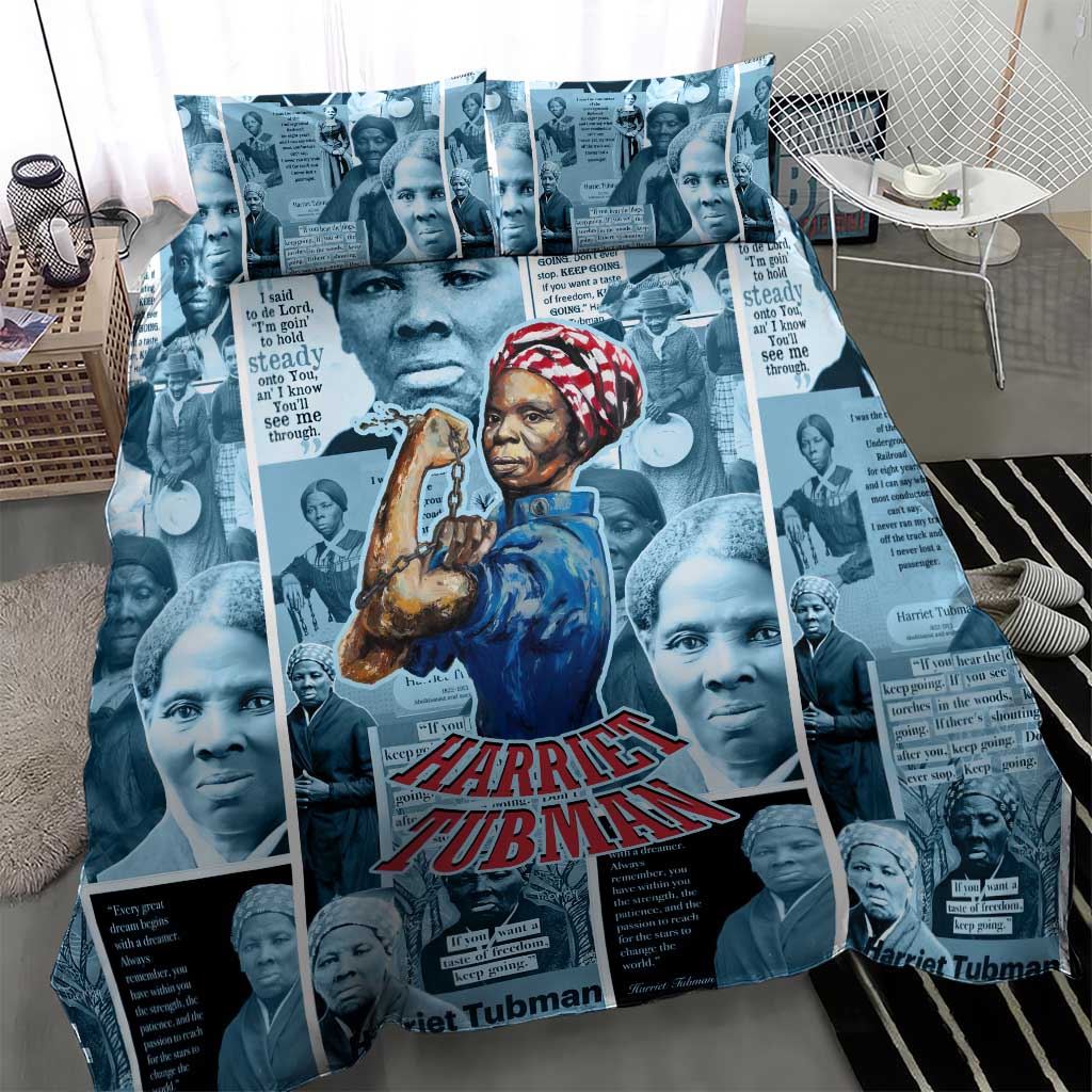Harriet Tubman Bedding Set Newspaper Collage Design We Out Quote Strong Woman Tribute Underground Railroad Legacy - African Pride