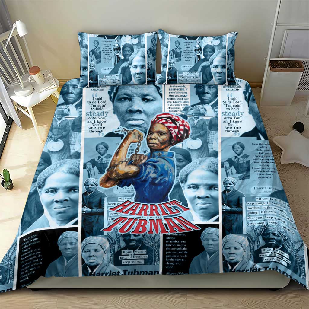 Harriet Tubman Bedding Set Newspaper Collage Design We Out Quote Strong Woman Tribute Underground Railroad Legacy - African Pride