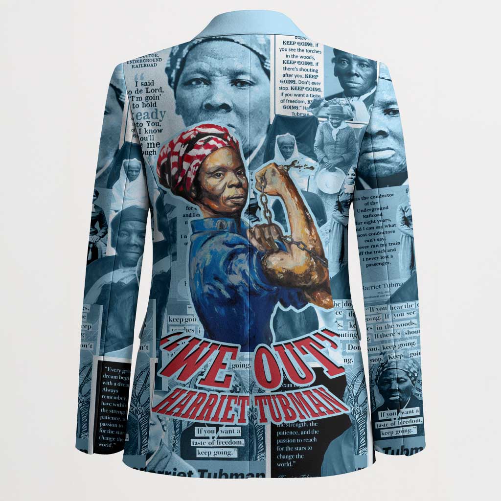 Harriet Tubman Blazer Newspaper Collage Design We Out Quote Strong Woman Tribute Underground Railroad Legacy - African Pride