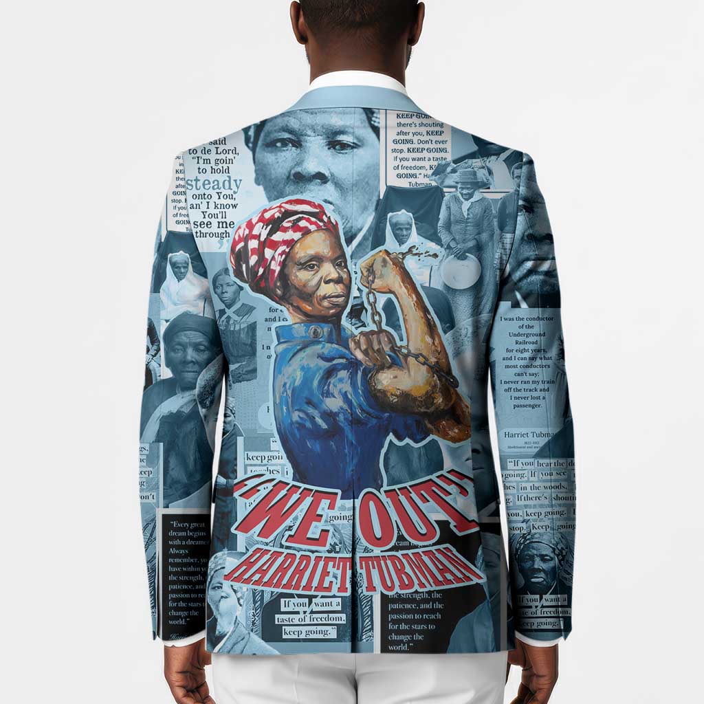 Harriet Tubman Blazer Newspaper Collage Design We Out Quote Strong Woman Tribute Underground Railroad Legacy - African Pride