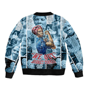 Harriet Tubman Bomber Jacket Newspaper Collage Design We Out Quote Strong Woman Tribute Underground Railroad Legacy - African Pride
