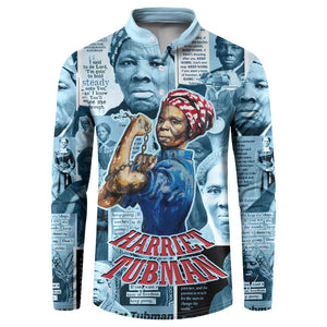 Harriet Tubman Button Sweatshirt Newspaper Collage Design We Out Quote Strong Woman Tribute Underground Railroad Legacy