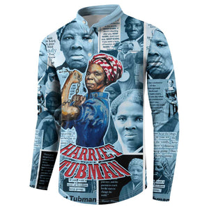 Harriet Tubman Button Sweatshirt Newspaper Collage Design We Out Quote Strong Woman Tribute Underground Railroad Legacy