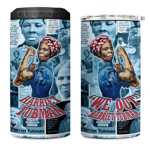 Harriet Tubman 4 in 1 Can Cooler Tumbler Newspaper Collage Design We Out Quote Strong Woman Tribute Underground Railroad Legacy - African Pride