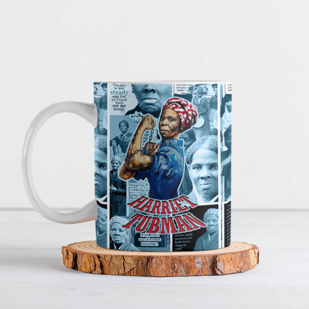 Harriet Tubman Ceramic Mug Newspaper Collage Design We Out Quote Strong Woman Tribute Underground Railroad Legacy - African Pride