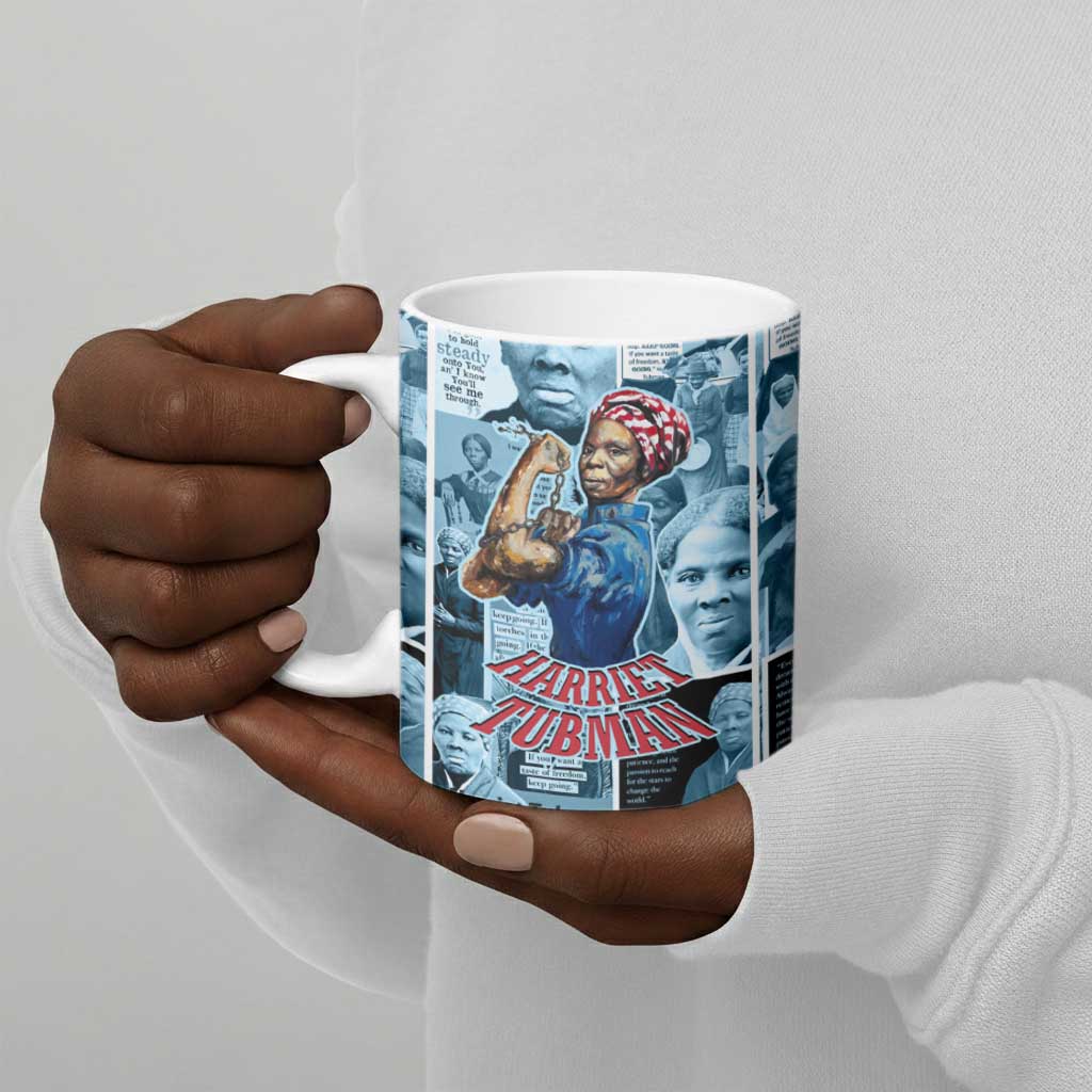 Harriet Tubman Ceramic Mug Newspaper Collage Design We Out Quote Strong Woman Tribute Underground Railroad Legacy - African Pride