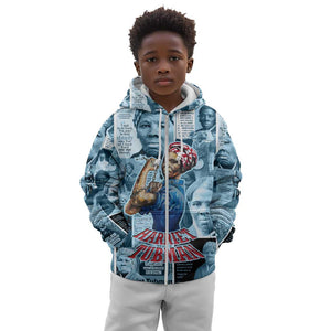 Harriet Tubman Kid Hoodie Newspaper Collage Design We Out Quote Strong Woman Tribute Underground Railroad Legacy - African Pride