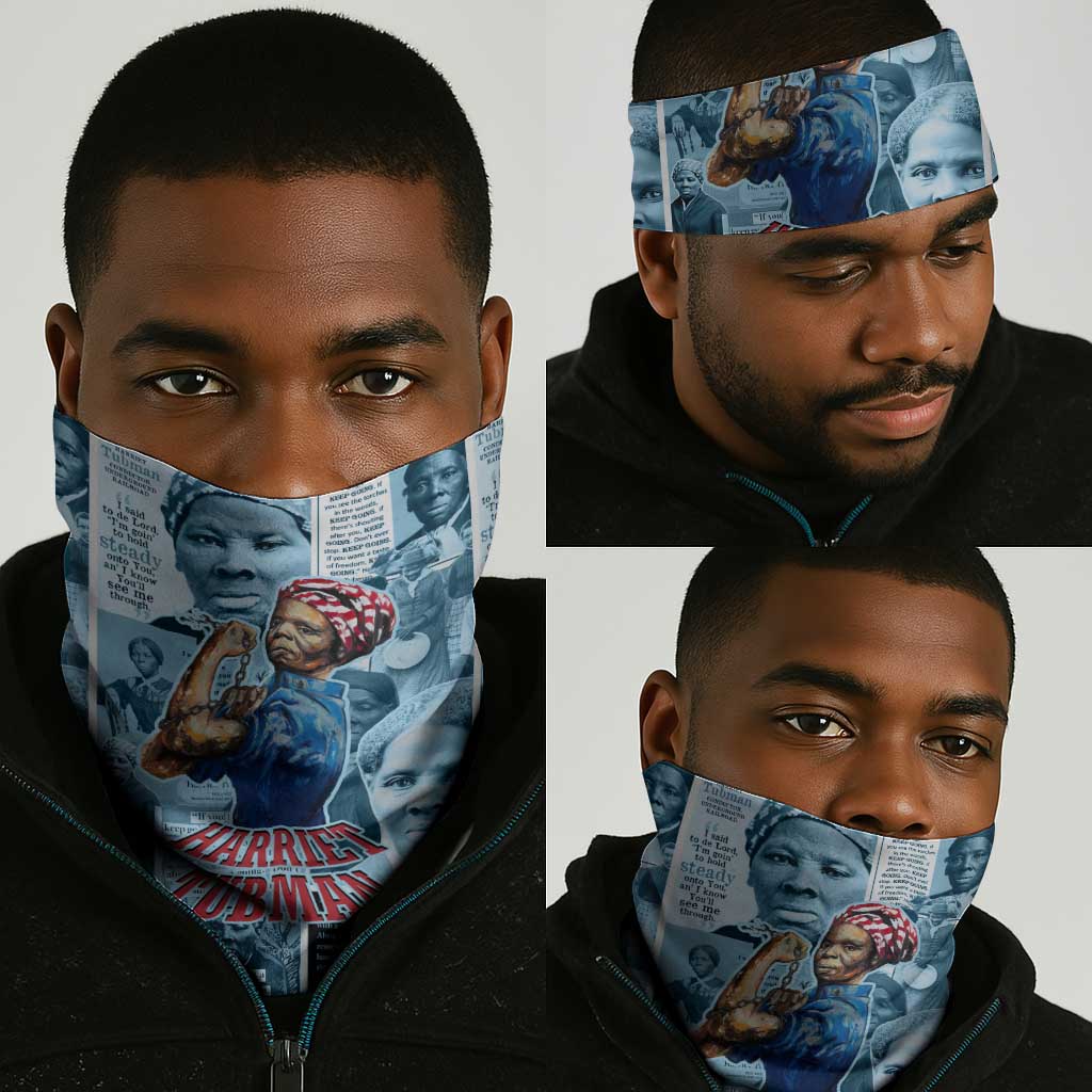 Harriet Tubman Neck Gaiter Newspaper Collage Design We Out Quote Strong Woman Tribute Underground Railroad Legacy - African Pride