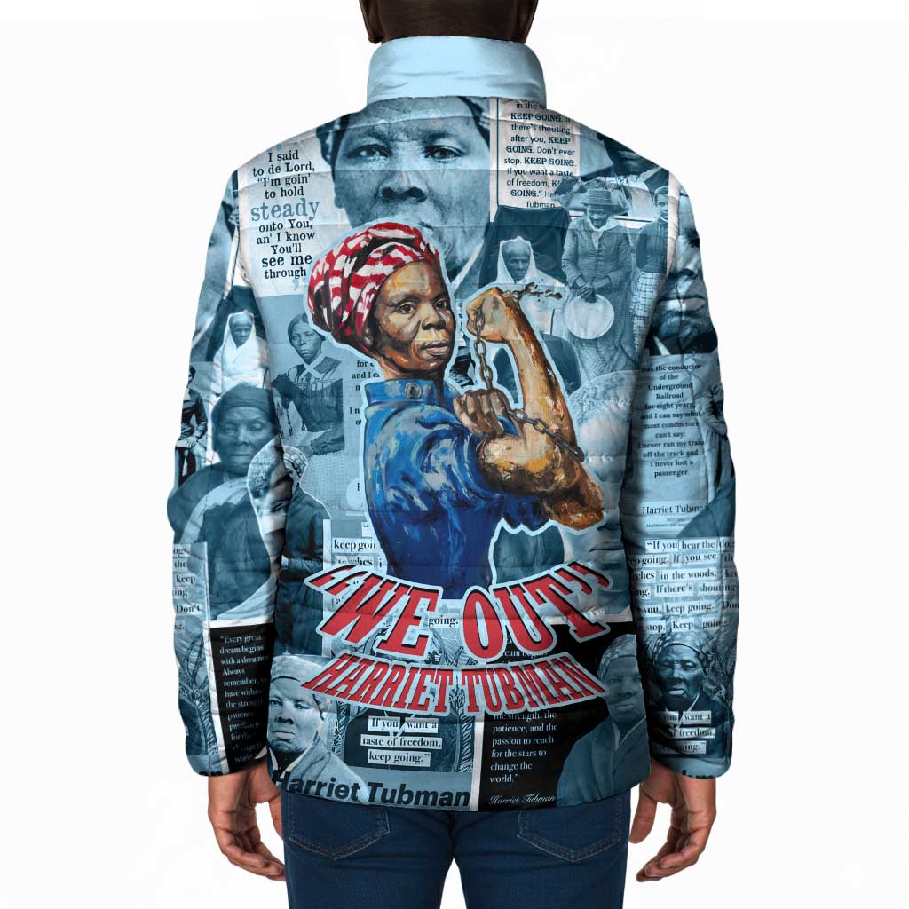 Harriet Tubman Padded Jacket Newspaper Collage Design We Out Quote Strong Woman Tribute Underground Railroad Legacy - African Pride