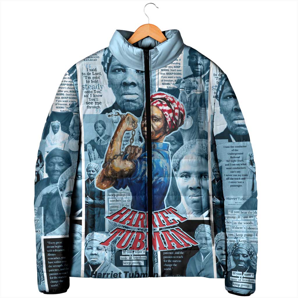 Harriet Tubman Padded Jacket Newspaper Collage Design We Out Quote Strong Woman Tribute Underground Railroad Legacy - African Pride