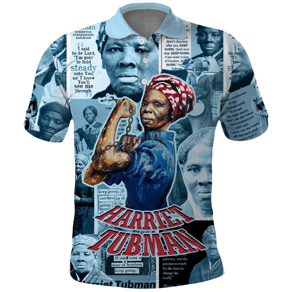 Harriet Tubman Polo Shirt Newspaper Collage Design We Out Quote Strong Woman Tribute Underground Railroad Legacy TS04