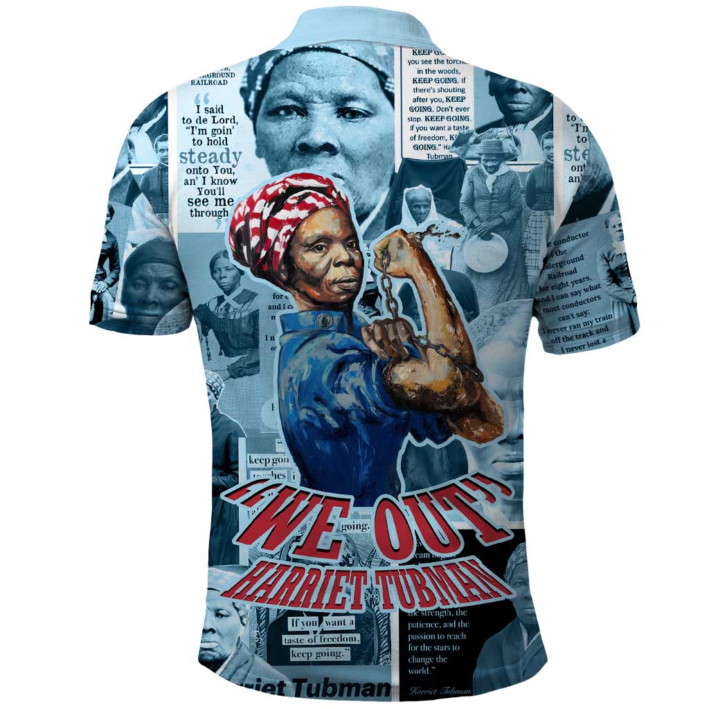 Harriet Tubman Polo Shirt Newspaper Collage Design We Out Quote Strong Woman Tribute Underground Railroad Legacy TS04