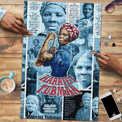 Harriet Tubman Puzzle Newspaper Collage Design We Out Quote Strong Woman Tribute Underground Railroad Legacy - African Pride