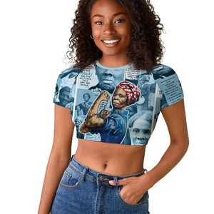 Harriet Tubman Raglan Cropped T shirt Newspaper Collage Design We Out Quote Strong Woman Tribute Underground Railroad Legacy TS04