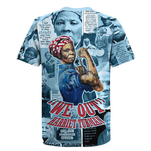 Harriet Tubman Rugby Jersey Newspaper Collage Design We Out Quote Strong Woman Tribute Underground Railroad Legacy TS04