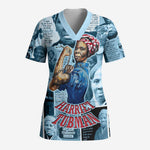 Harriet Tubman Scrub Top Newspaper Collage Design We Out Quote Strong Woman Tribute Underground Railroad Legacy - African Pride