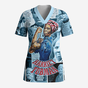 Harriet Tubman Scrub Top Newspaper Collage Design We Out Quote Strong Woman Tribute Underground Railroad Legacy - African Pride