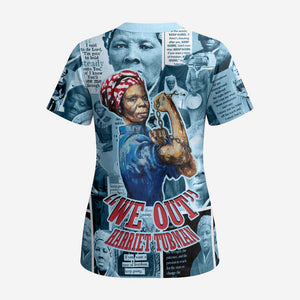 Harriet Tubman Scrub Top Newspaper Collage Design We Out Quote Strong Woman Tribute Underground Railroad Legacy - African Pride