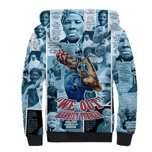 Harriet Tubman Sherpa Hoodie Newspaper Collage Design We Out Quote Strong Woman Tribute Underground Railroad Legacy - African Pride