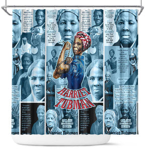 Harriet Tubman Shower Curtain Newspaper Collage Design We Out Quote Strong Woman Tribute Underground Railroad Legacy - African Pride