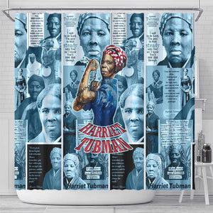 Harriet Tubman Shower Curtain Newspaper Collage Design We Out Quote Strong Woman Tribute Underground Railroad Legacy - African Pride