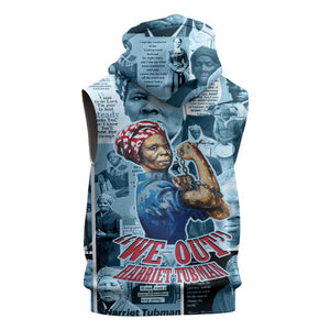 Harriet Tubman Sleeveless Hoodie Newspaper Collage Design We Out Quote Strong Woman Tribute Underground Railroad Legacy - African Pride