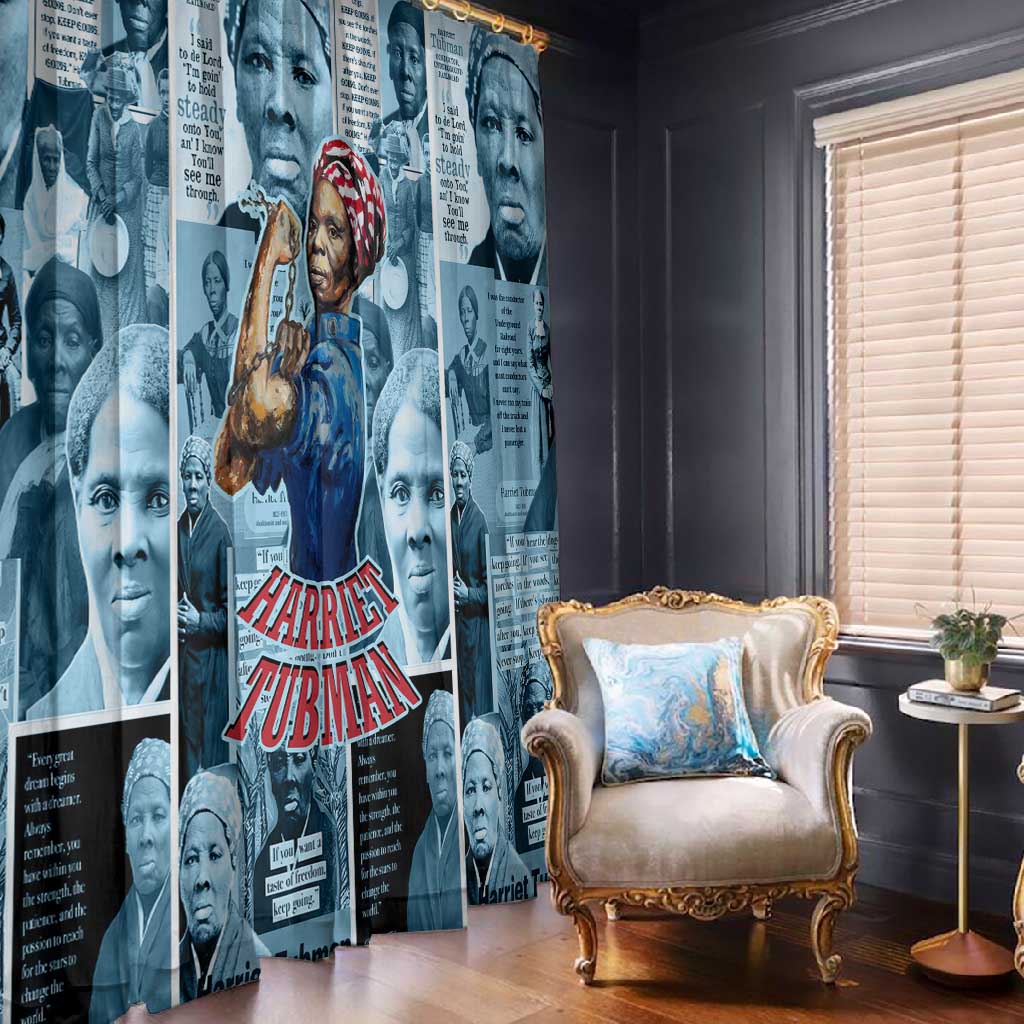 Harriet Tubman Window Curtain Newspaper Collage Design We Out Quote Strong Woman Tribute Underground Railroad Legacy - African Pride