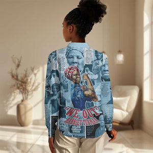 Harriet Tubman Women Casual Shirt Newspaper Collage Design We Out Quote Strong Woman Tribute Underground Railroad Legacy - African Pride