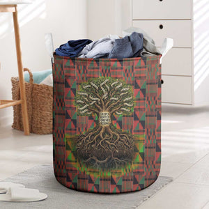 Black Heritage Tree Laundry Basket African Root Black History Kente Pattern