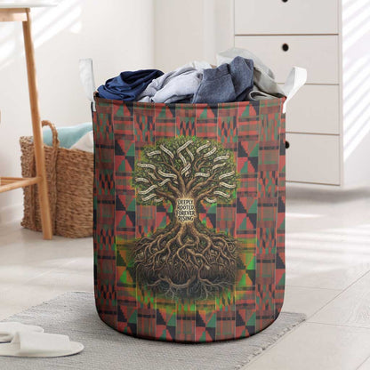 Black Heritage Tree Laundry Basket African Root Black History Kente Pattern