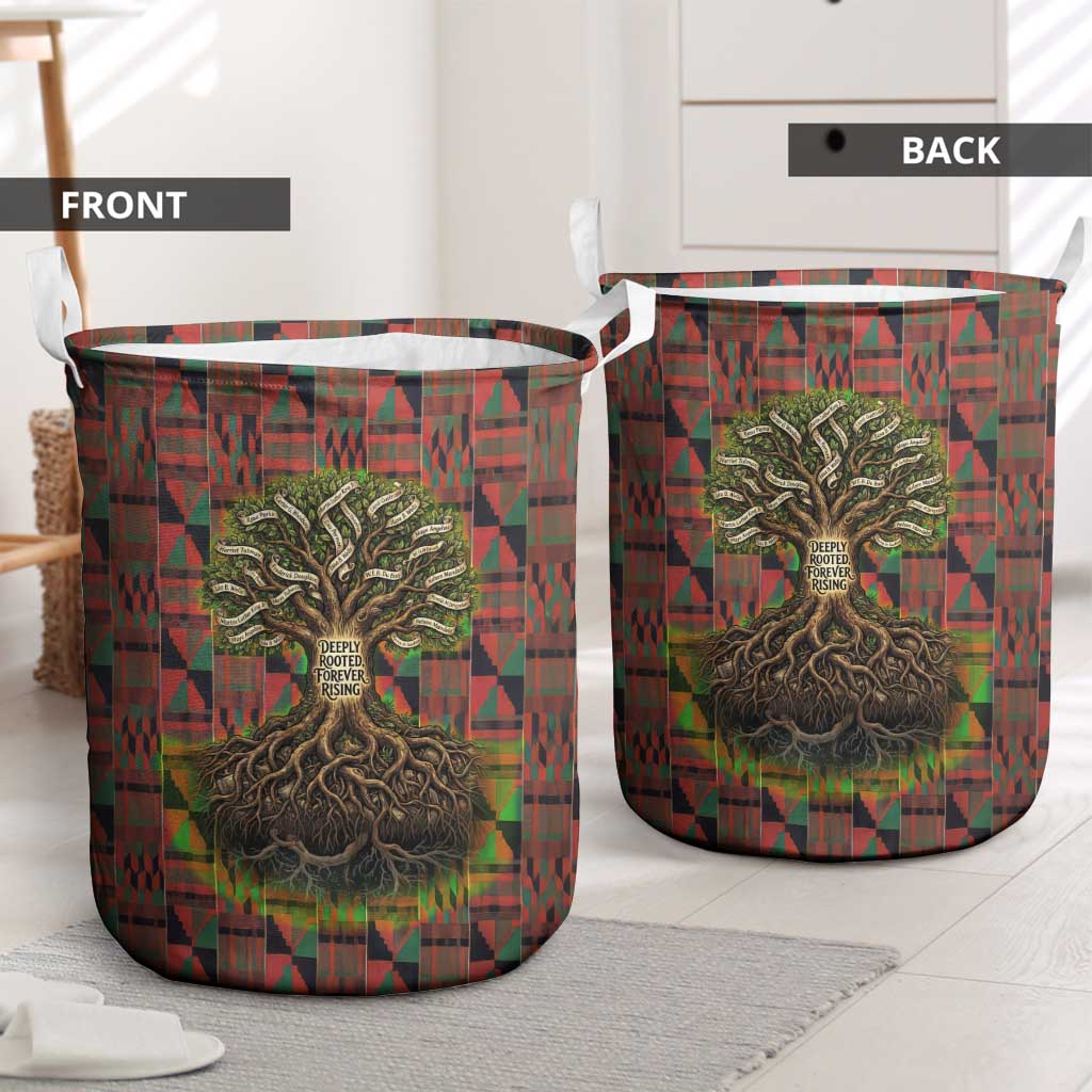 Black Heritage Tree Laundry Basket African Root Black History Kente Pattern