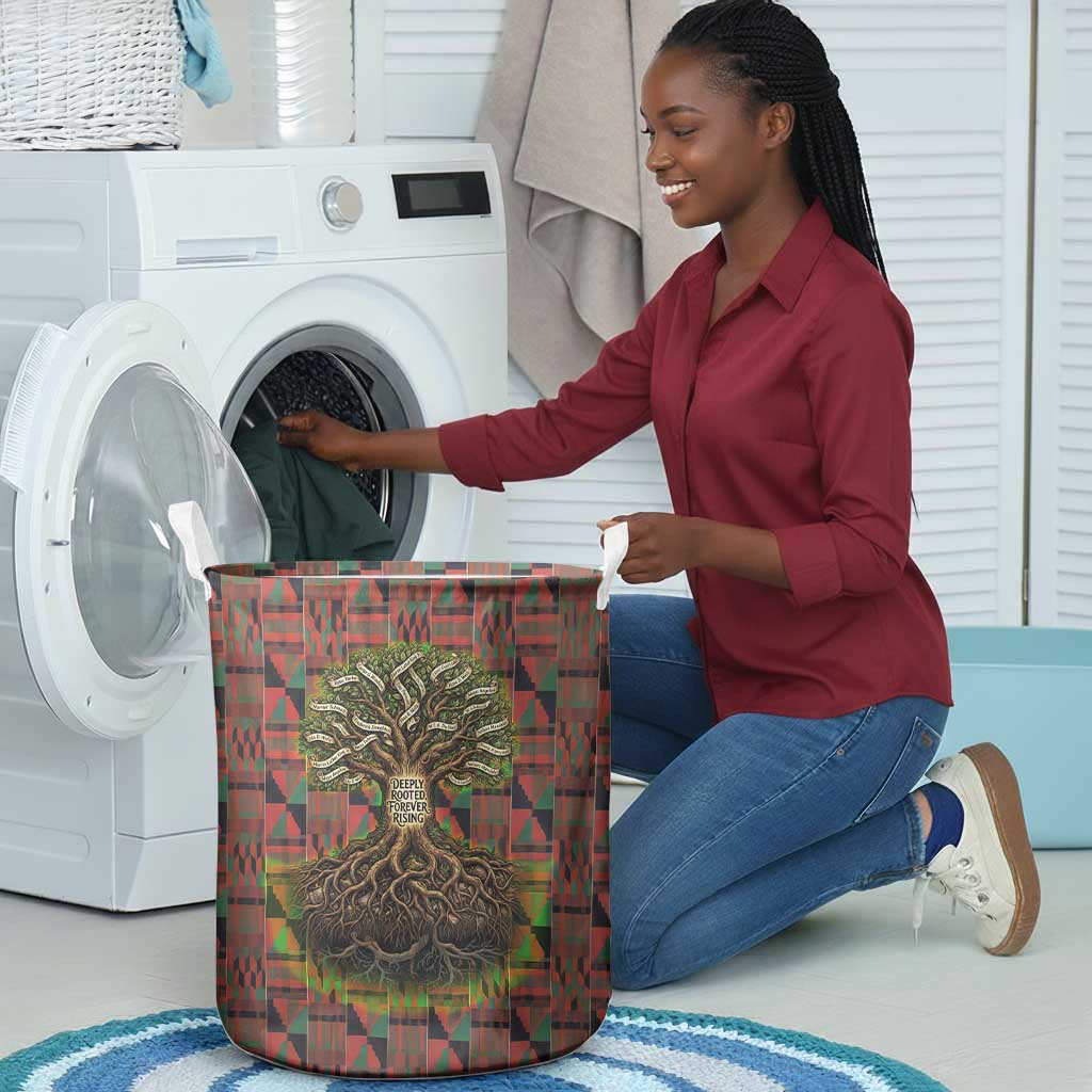 Black Heritage Tree Laundry Basket African Root Black History Kente Pattern