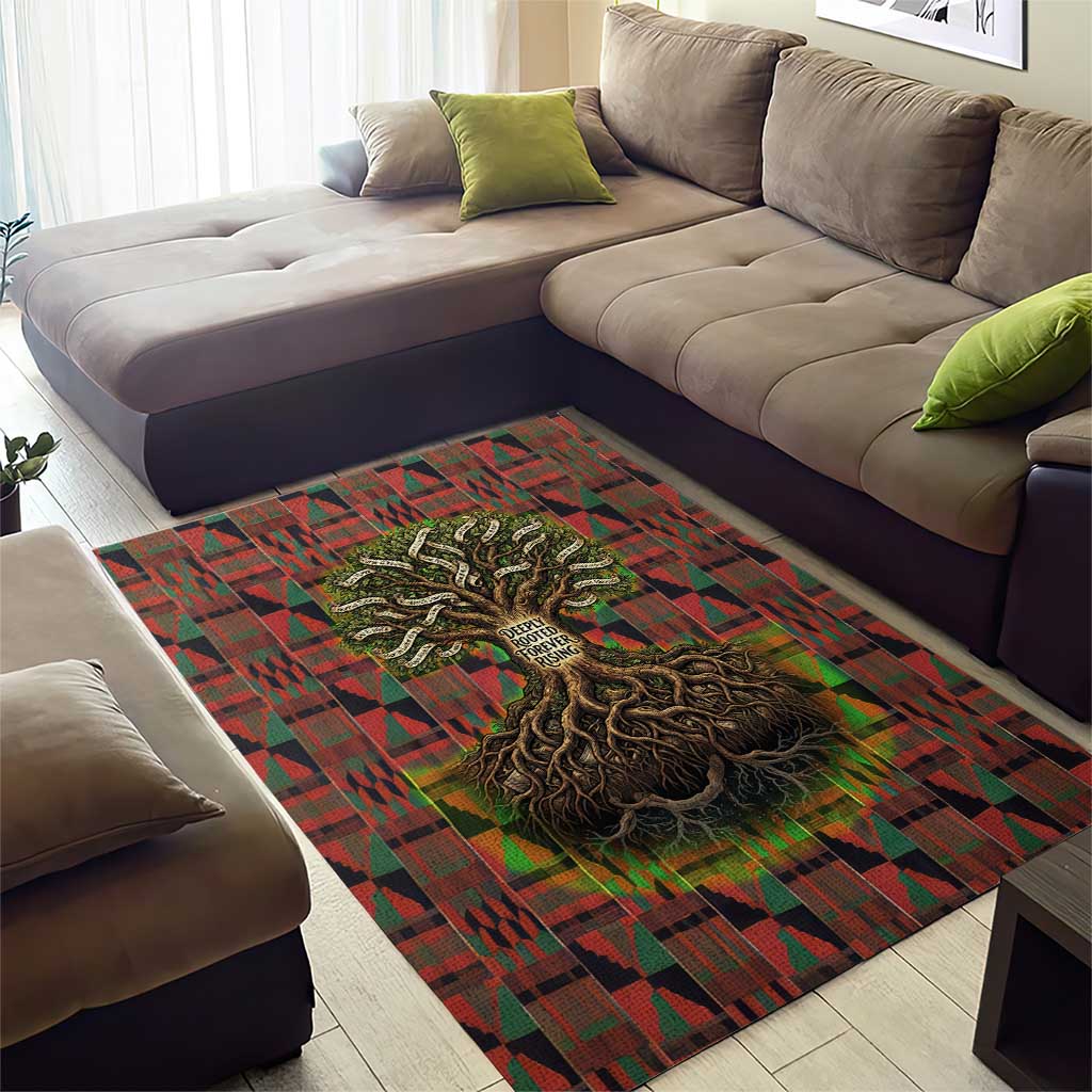 Black Heritage Tree Area Rug African Root Black History Kente Pattern