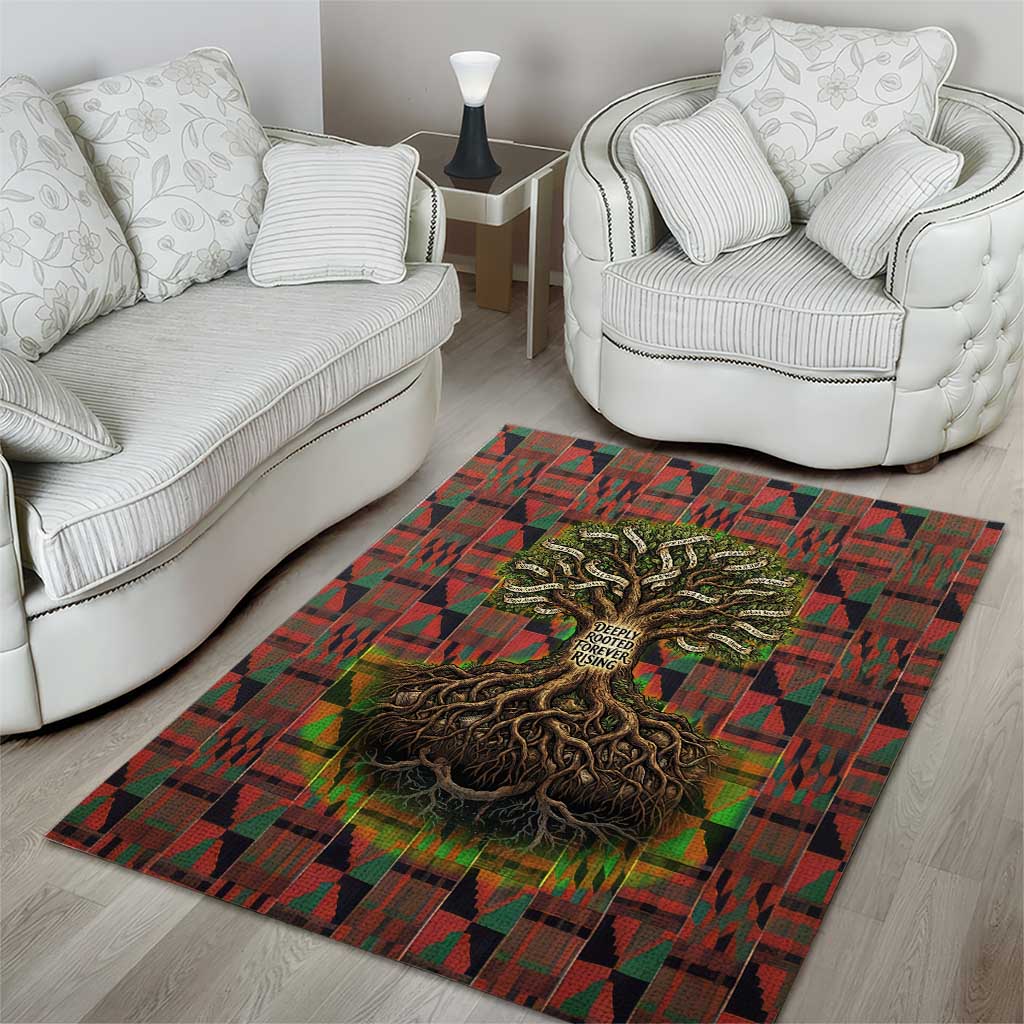 Black Heritage Tree Area Rug African Root Black History Kente Pattern