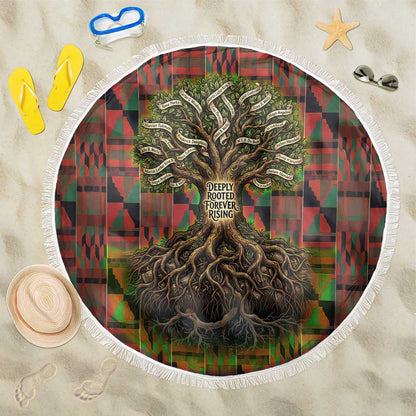 Black Heritage Tree Beach Blanket African Root Black History Kente Pattern