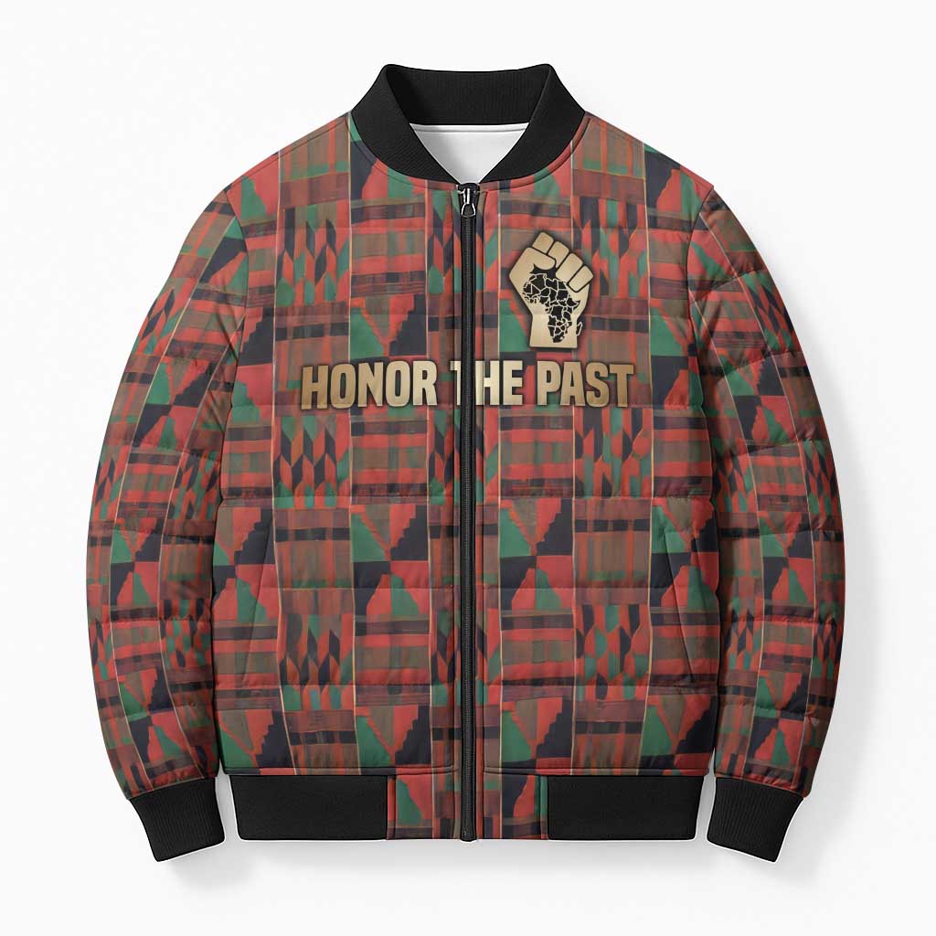 Black Heritage Tree Bomber Puffer Jacket African Root Black History Kente Pattern