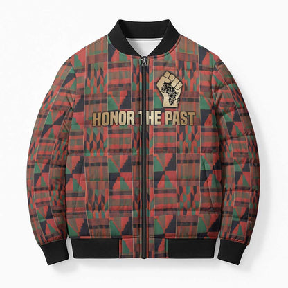 Black Heritage Tree Bomber Puffer Jacket African Root Black History Kente Pattern