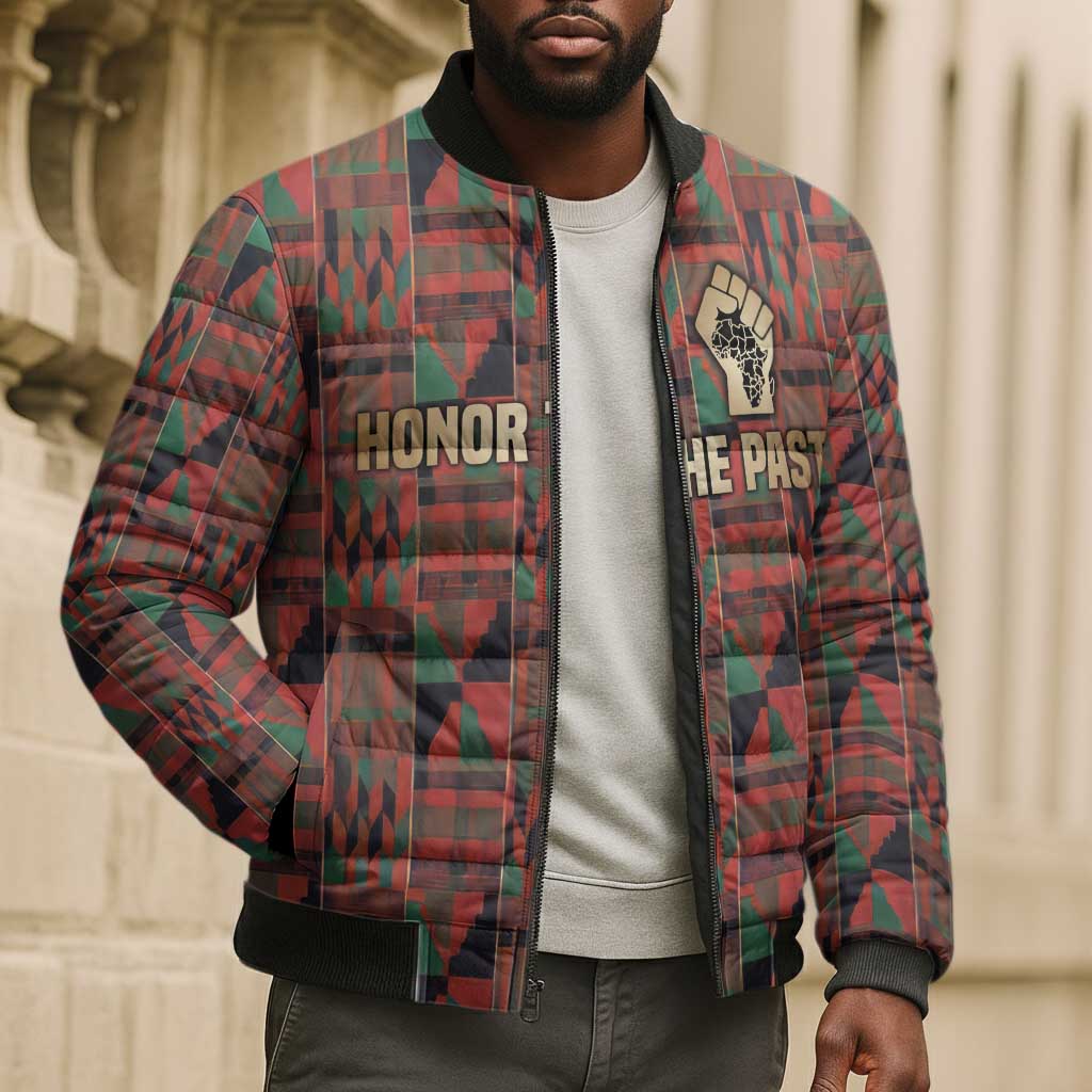 Black Heritage Tree Bomber Puffer Jacket African Root Black History Kente Pattern