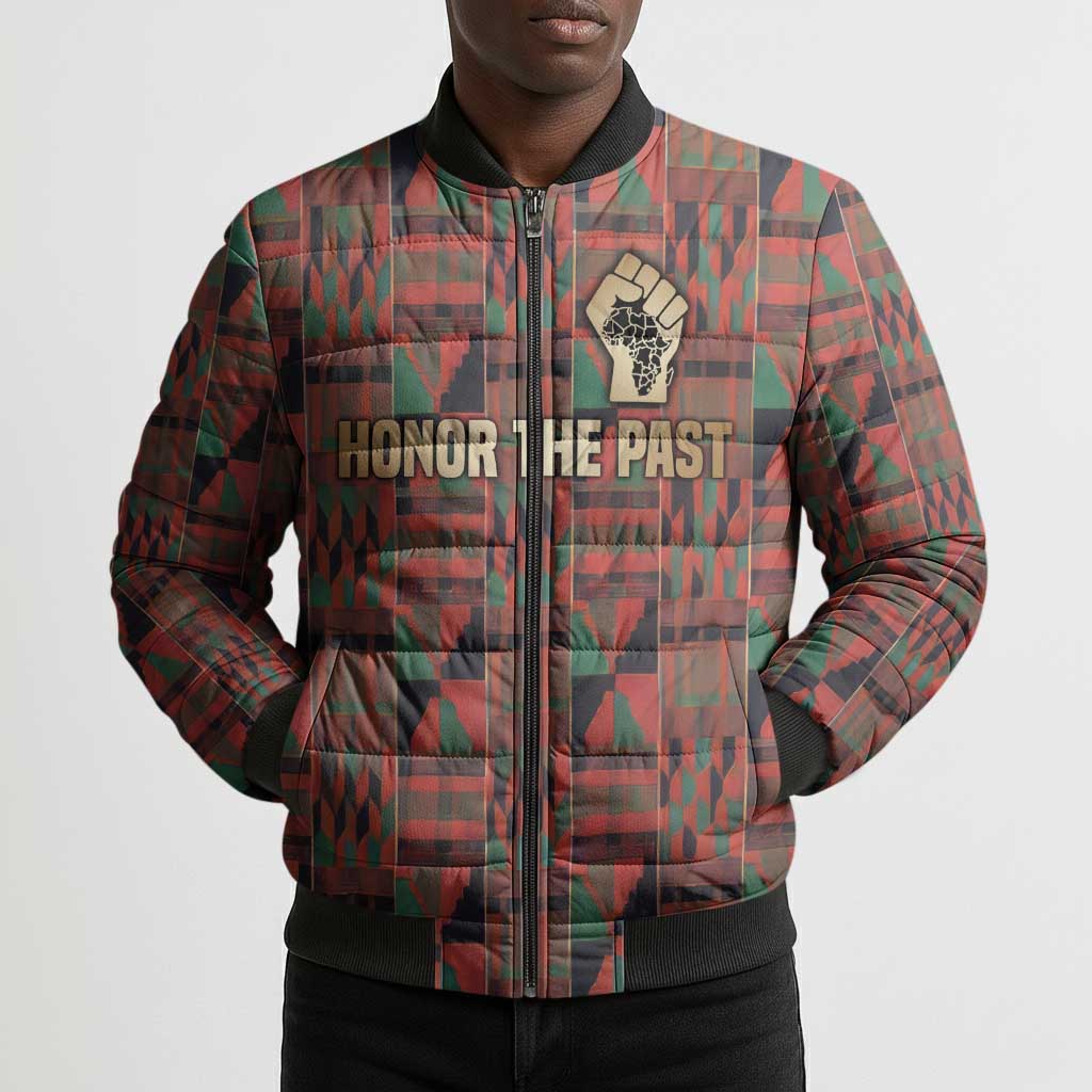Black Heritage Tree Bomber Puffer Jacket African Root Black History Kente Pattern