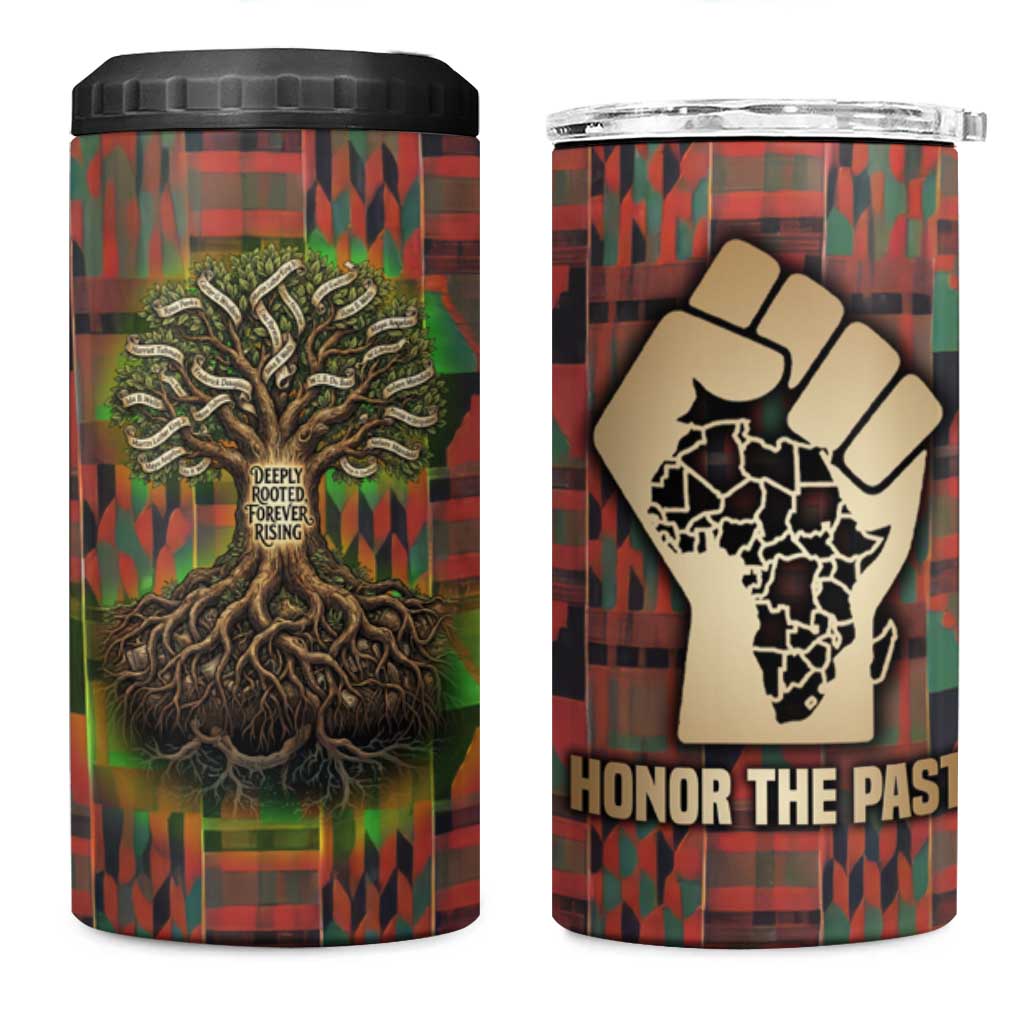 Black Heritage Tree 4 in 1 Can Cooler Tumbler African Root Black History Kente Pattern