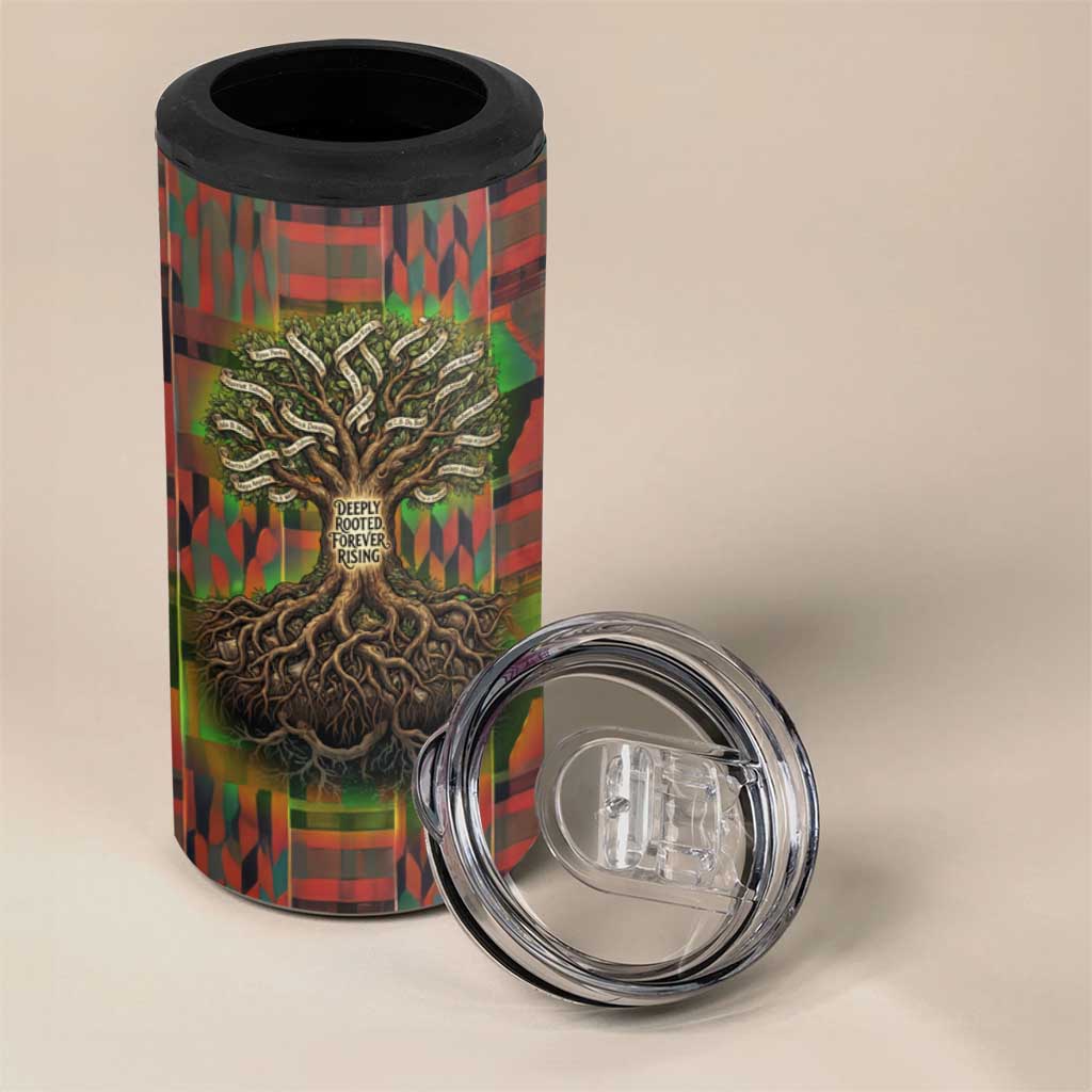 Black Heritage Tree 4 in 1 Can Cooler Tumbler African Root Black History Kente Pattern